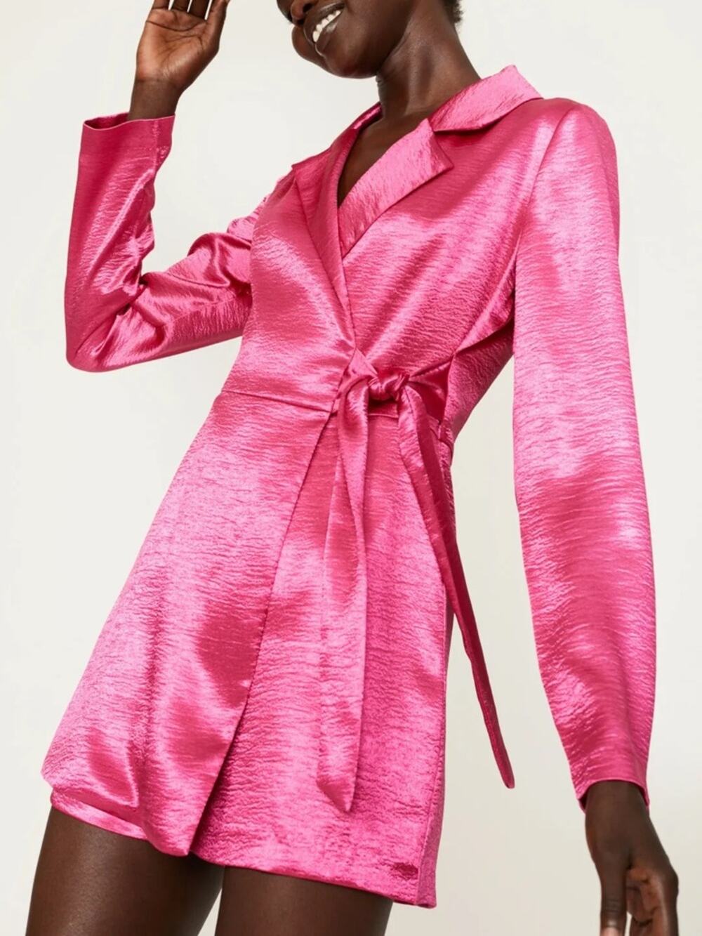 Louna Pink Satin Blazer Romper Tie Waist Long Sleeve Size 2